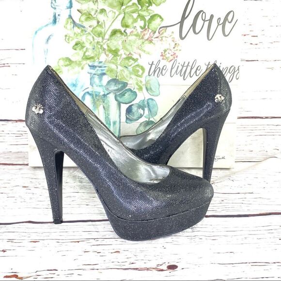 Dereon Metallic Glitter Platform Pumps Black 7 Stiletto - Picture 1 of 10